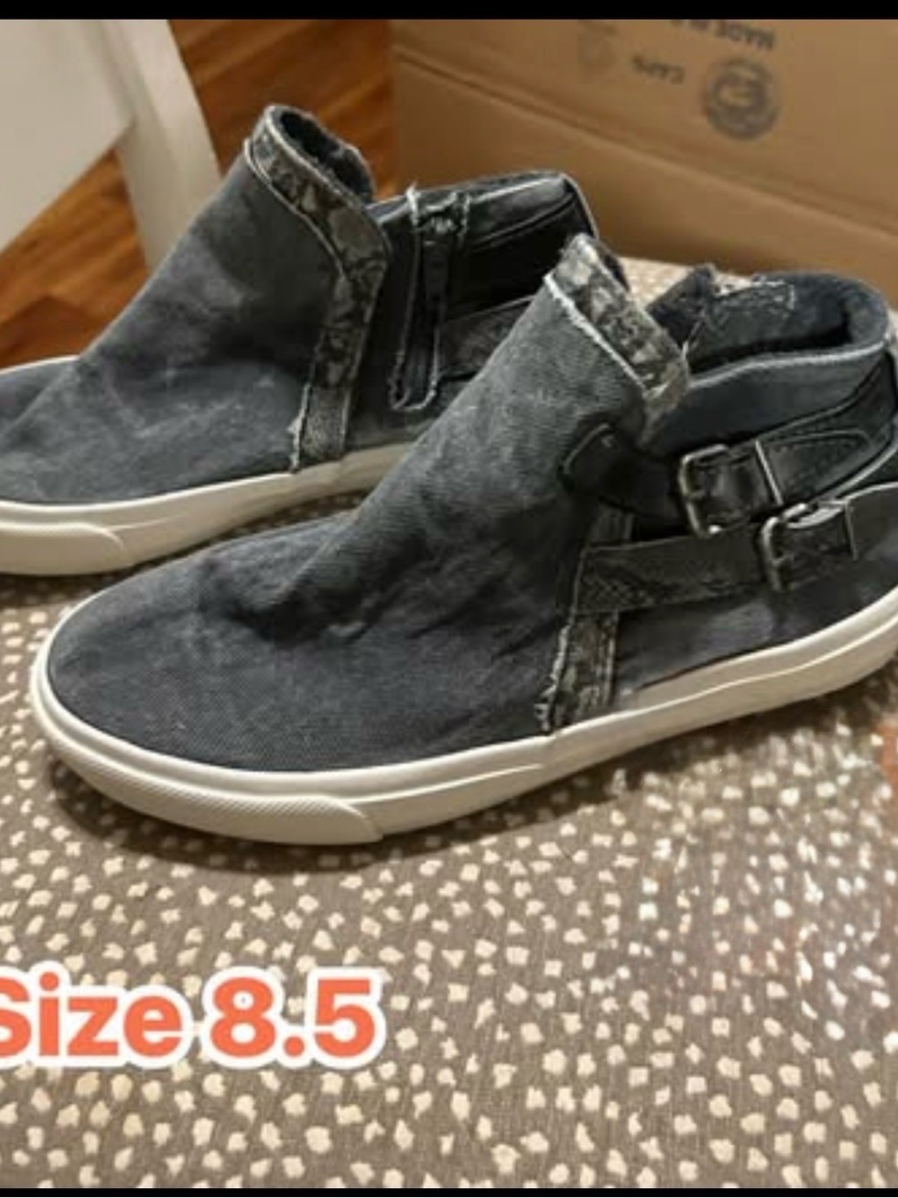 Blowfish Black Denim w snake skin trim Zip & Buckle Slip-On Ankle Sneakers